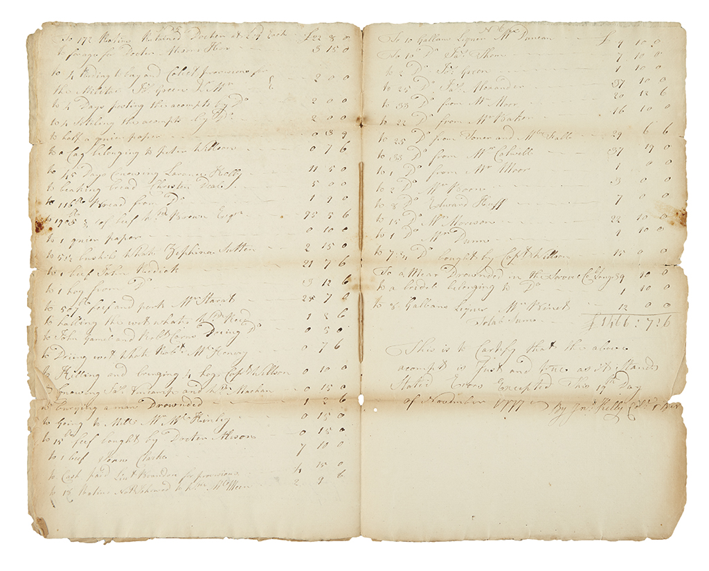 (AMERICAN REVOLUTION--1777.) Provisions account for the militia of Northumberland County, Pennsylvania.